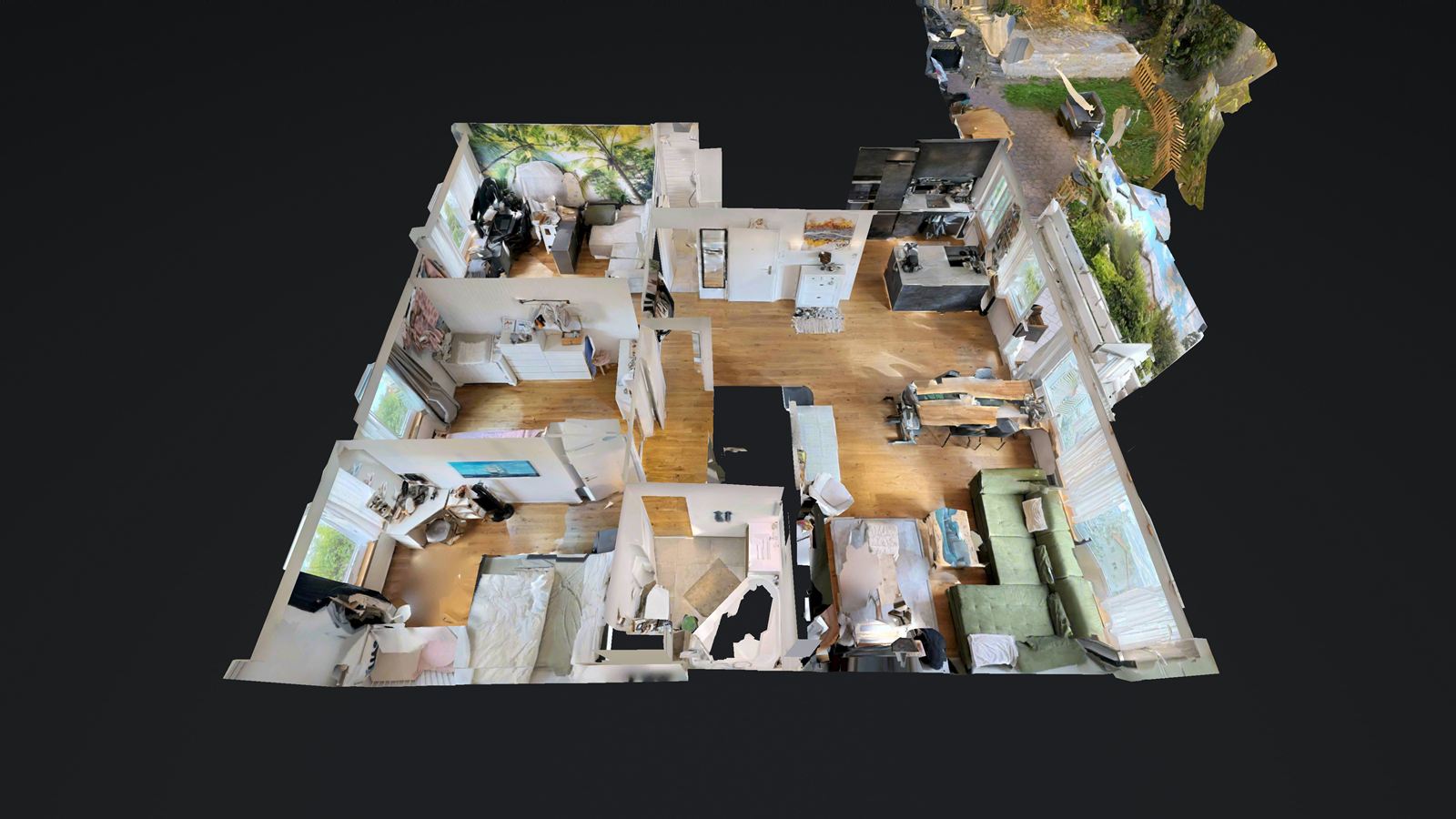Dollhouse-Ansicht der Wohnung mit 103 m² in Schaffhausen, aufgenommen von RoomView360