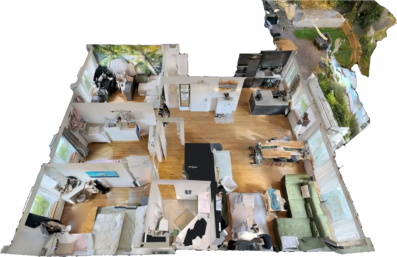 Dollhouse-Ansicht einer Wohnung mit 103 m² in Schaffhausen, aufgenommen von RoomView360