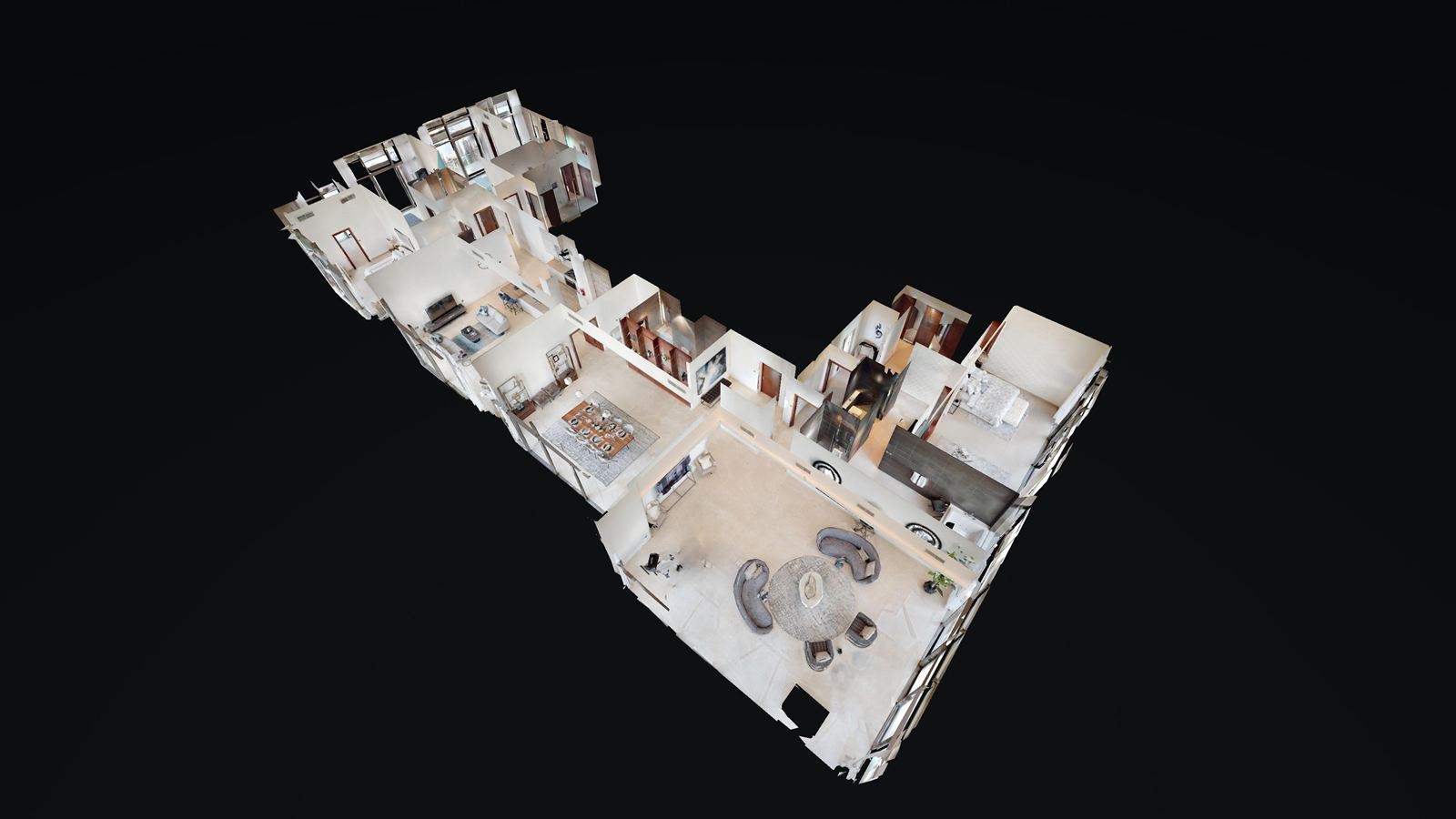 Dollhouse-Ansicht eines Penthouse: Demo-Modell von Matterport, keine RoomView360-Aufnahme